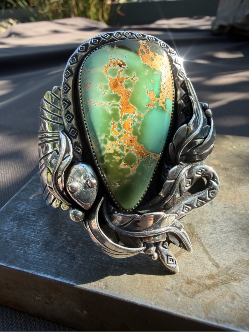 High-grade Royston turquoise and sterling silver cuff